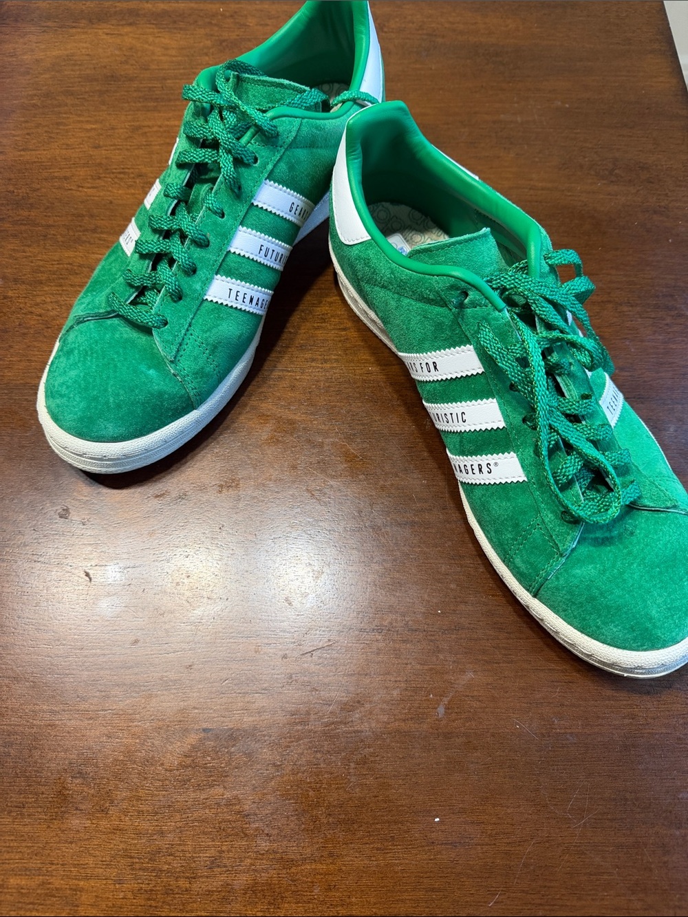 adidas Green Suede Low-Top Sneakers with White Stripes